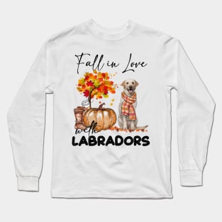 Fall In Love With Yellow Labradors Fall Pumpkin Thanksgiving Long Sleeve T-Shirt